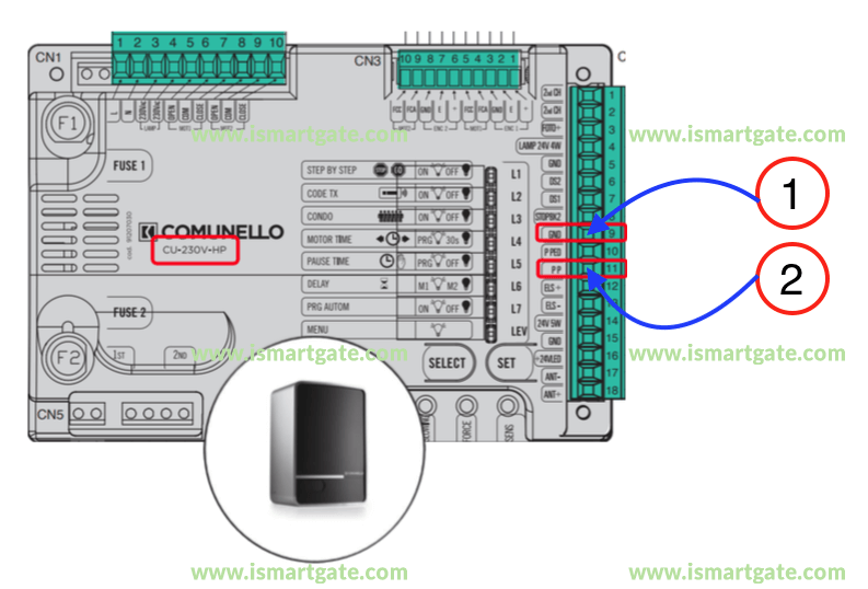 Wiring diagram for Comunello CU-230V-HP control board
