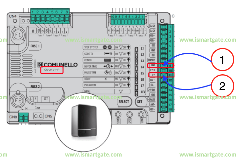 Wiring diagram for Comunello CU-24V-HP control board