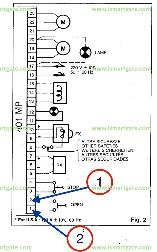 Wiring diagram for FAAC 401MP