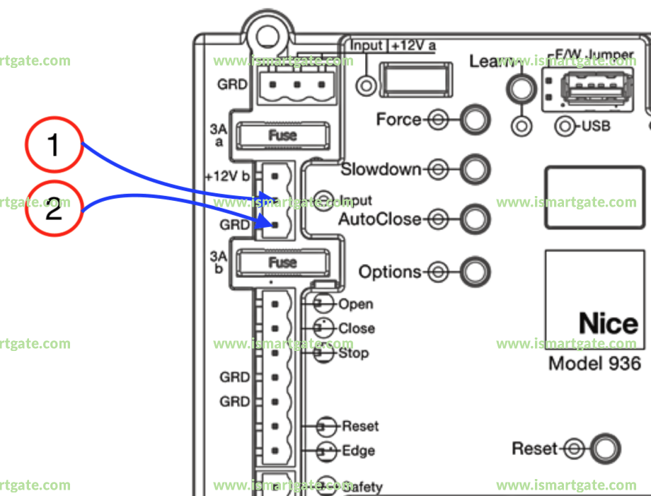 Wiring diagram for Nice 936 Control Board