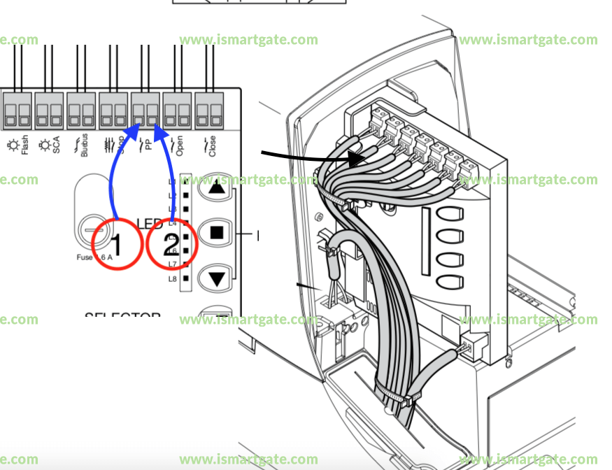 Wiring diagram for Nice RB500HS-V1