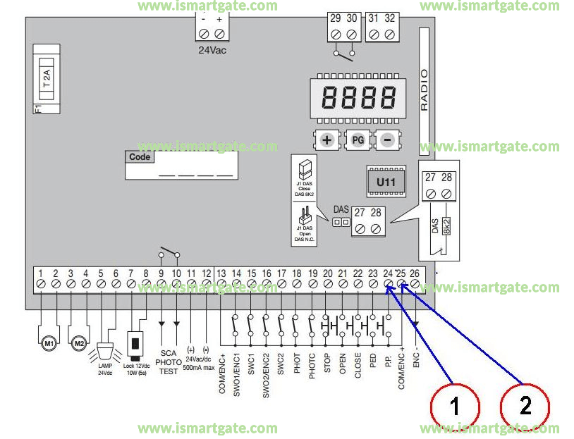 Wiring diagram for BENINCA BOB3024E