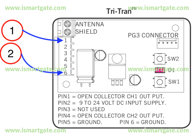 Wiring diagram for B&D Control-A-Door Tri-Tran Receiver