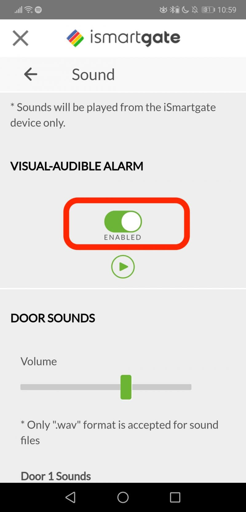How do I disable the AudioVisual alarm? ismartgate