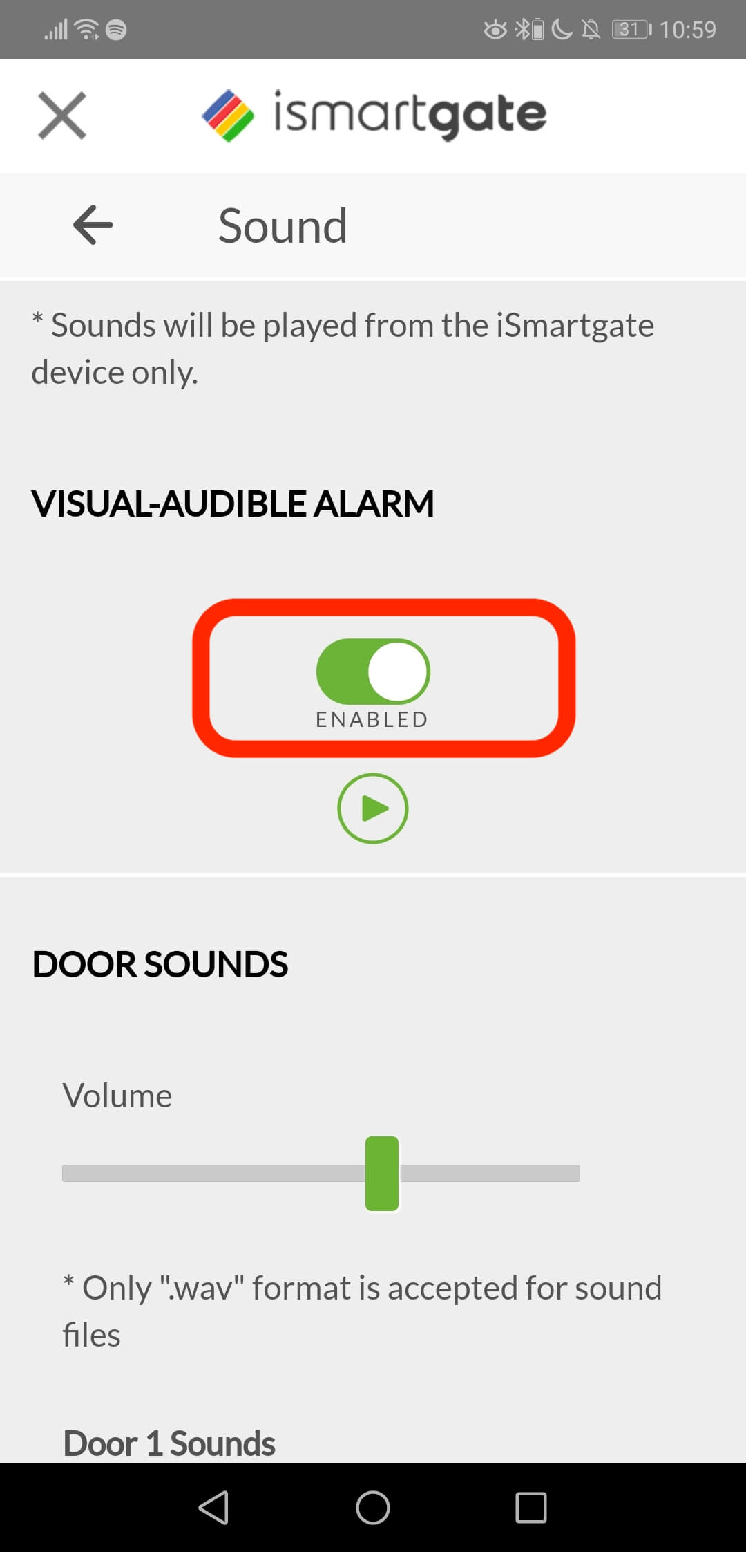 How do I disable the AudioVisual alarm? ismartgate