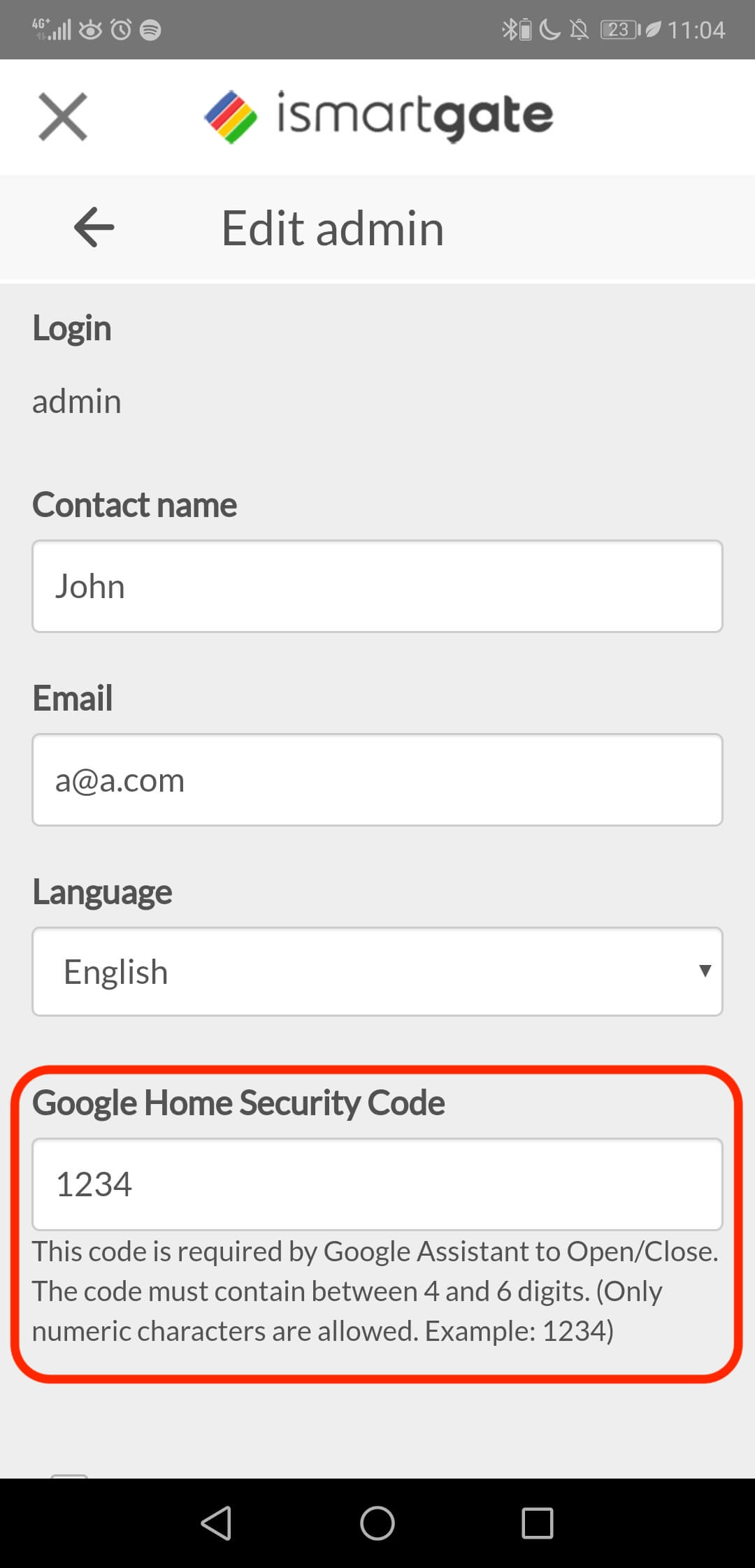 Google home garage door pin - set up and change process, home security code - step 4