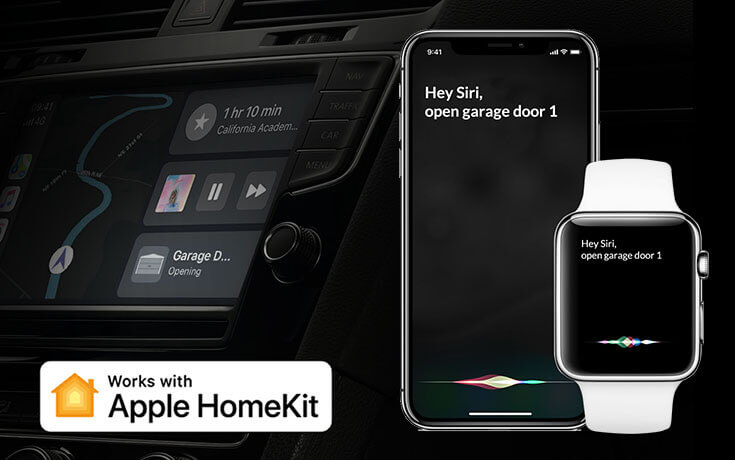 smart garage door opener works with Apple HomeKit, CarPlay, Apple Watch