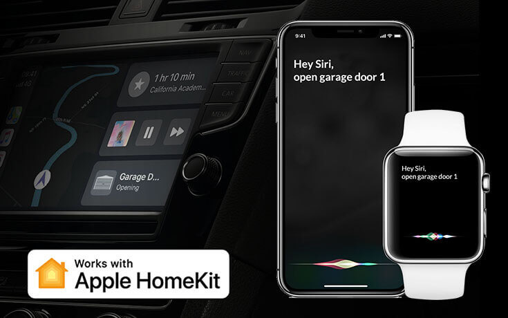 smart garageportöppnare fungerar med Apple HomeKit, CarPlay, Apple Watch